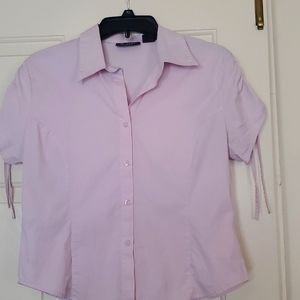 AT LAST STRETCH, PINK, BUTTON DOWN, SHORT SLEEVE, RAUNCHED SLEEVE, SIZE L TOP